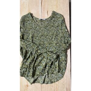 Sonoma Goods For Life Womens XL Green Floral Smocked V-Neck Peplum Blouse Top